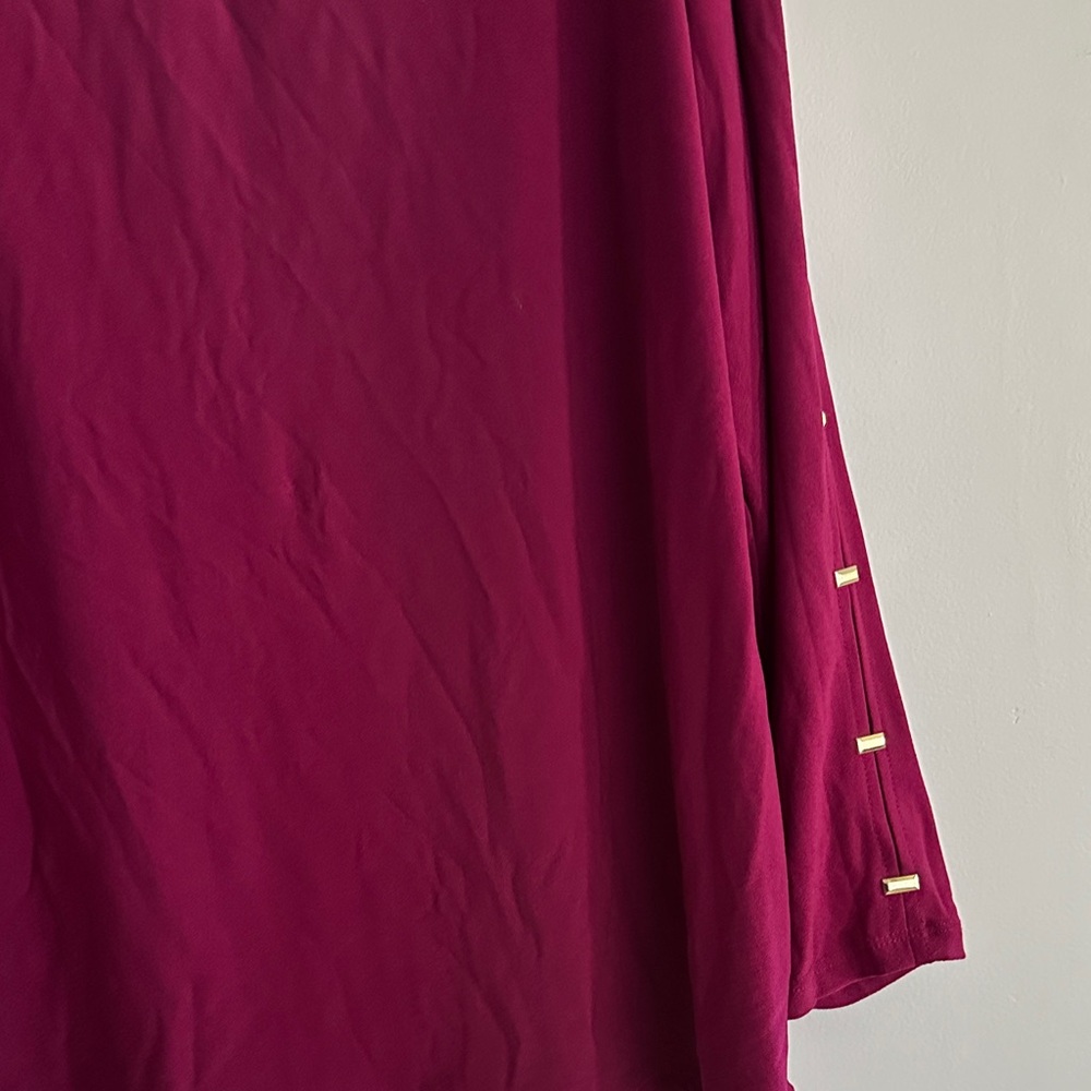 Susan Graver Deep Magenta Keyhole Long Sleeve Top with Metallic Sleeve Tabs - Picture 4 of 5